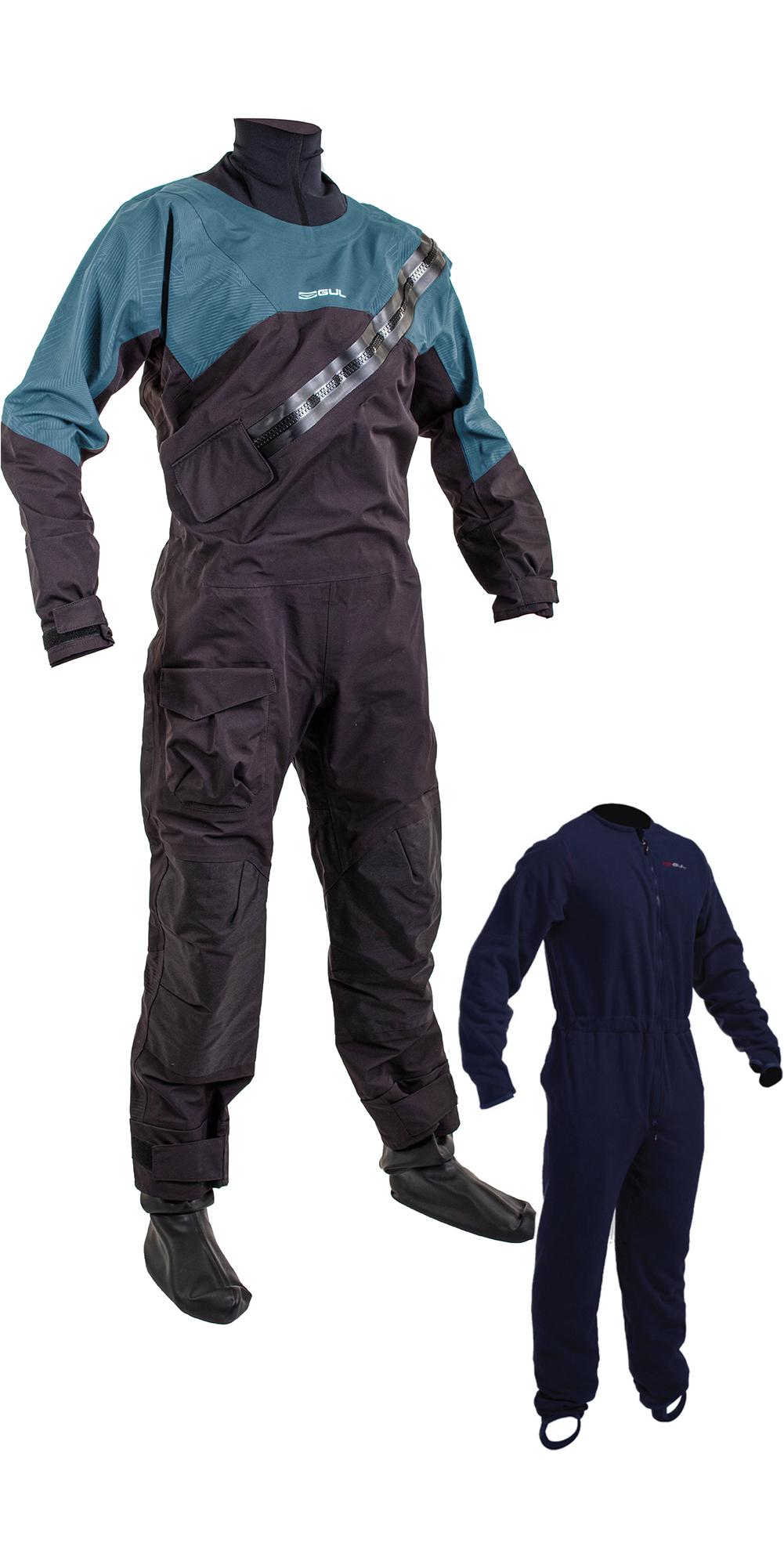 2025 Gul Junior Dartmouth Eclip Zip Drysuit & Underfleece GM0389-B9 - Black / Blue